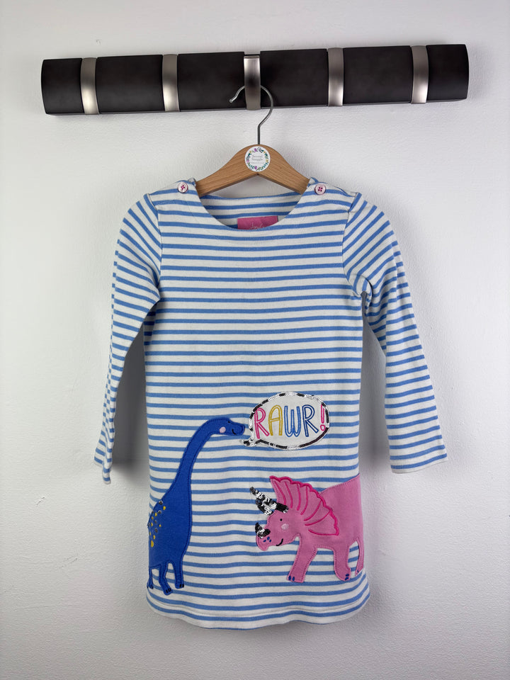 Joules Blue Stripe Dinosaur Appliqué Dress 4 Years