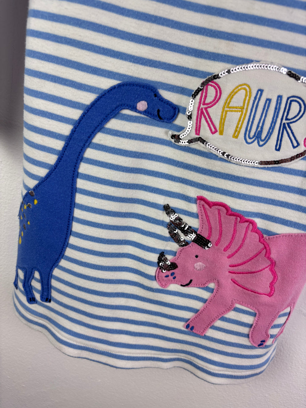 Joules Blue Stripe Dinosaur Appliqué Dress 4 Years - Second Snuggle
