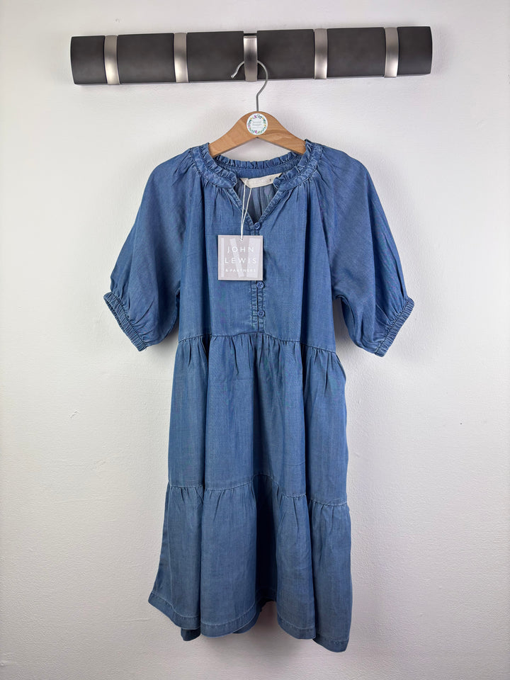 John Lewis Blue Chambray Tiered Dress 7 Years