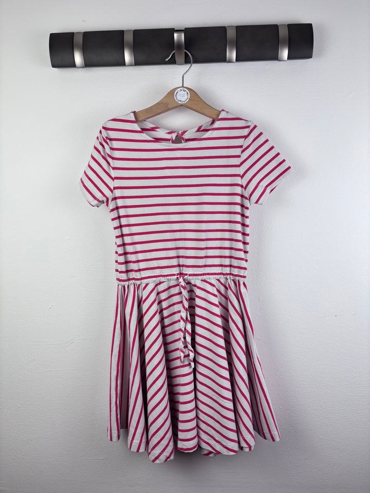 Joules White Deep Pink Stripe Dress 7 Years