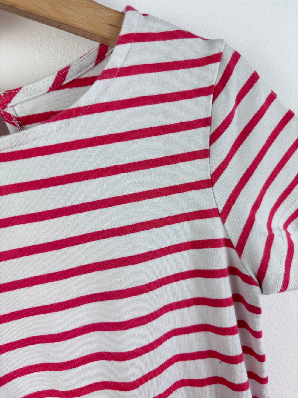 Joules White Deep Pink Stripe Dress 7 Years-Dresses-Second Snuggle Preloved