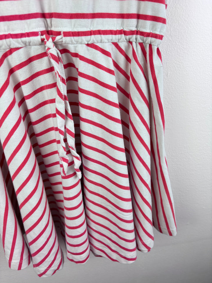 Joules White Deep Pink Stripe Dress 7 Years