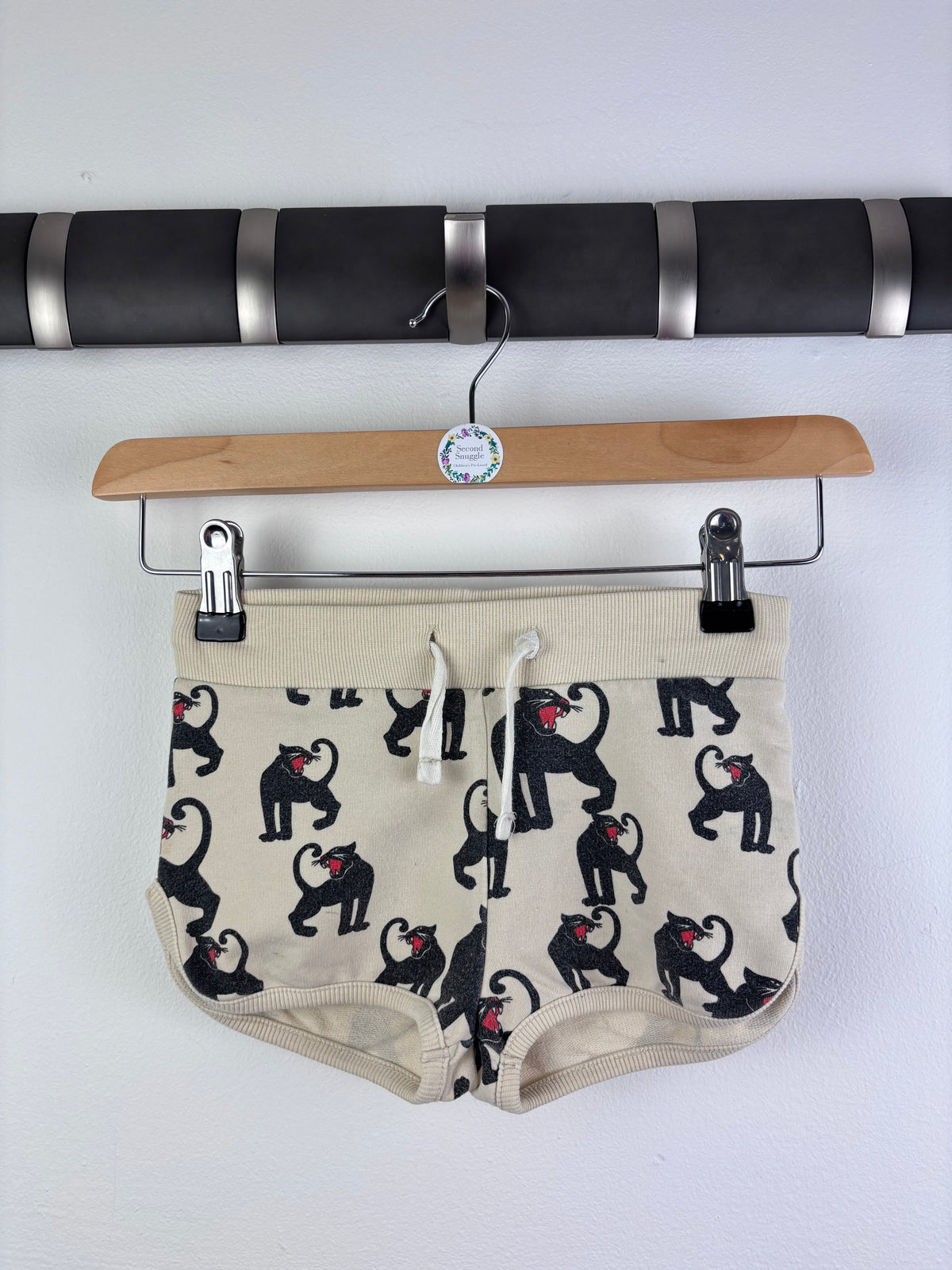 Mini Rodini Cream Shorts Black Panther Print 2-3 Years-Shorts-Second Snuggle Preloved