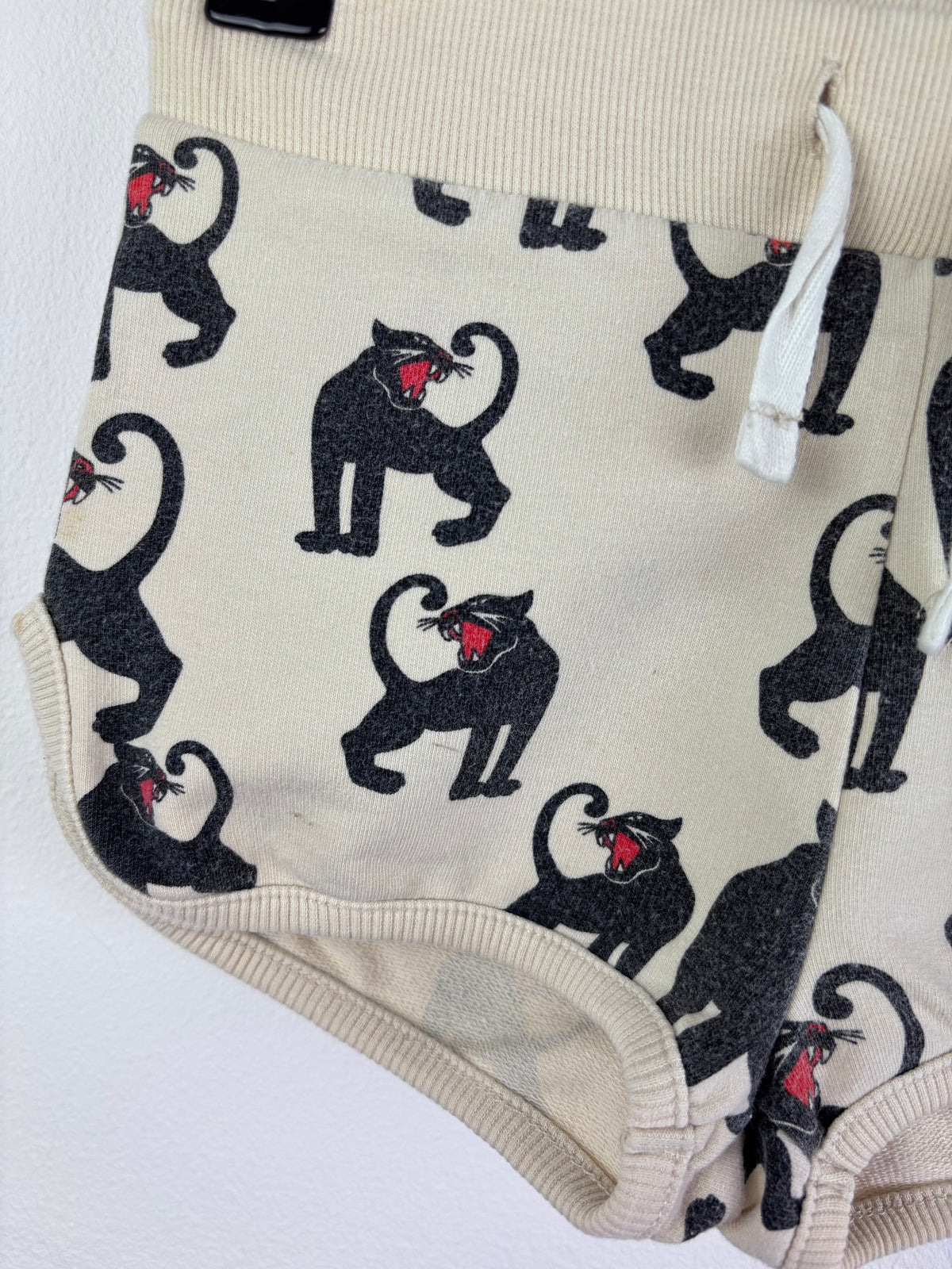 Mini Rodini Cream Shorts Black Panther Print 2-3 Years-Shorts-Second Snuggle Preloved