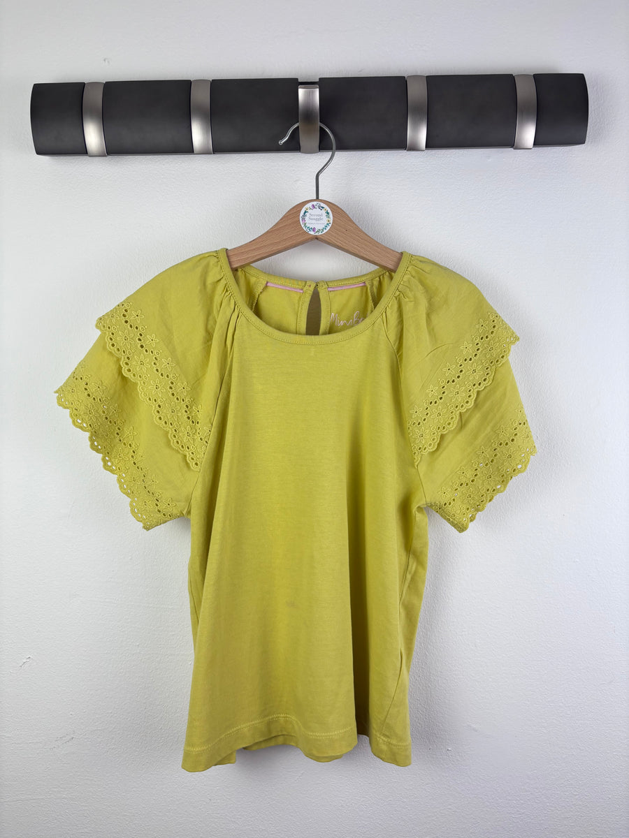 Mini Boden Lime Top Broderie Sleeve 7-8 Years-Tops-Second Snuggle Preloved