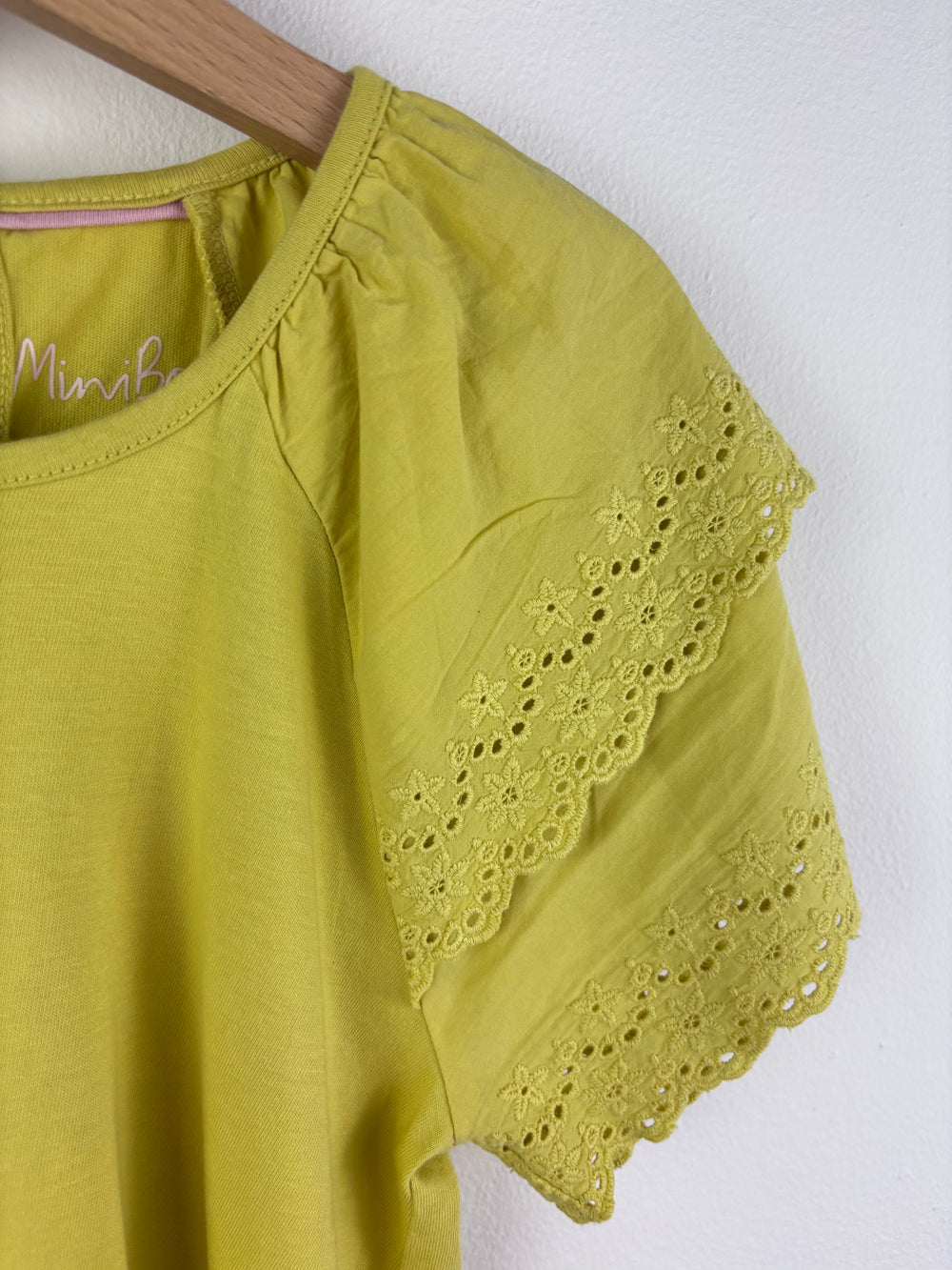 Mini Boden Lime Top Broderie Sleeve 7-8 Years-Tops-Second Snuggle Preloved