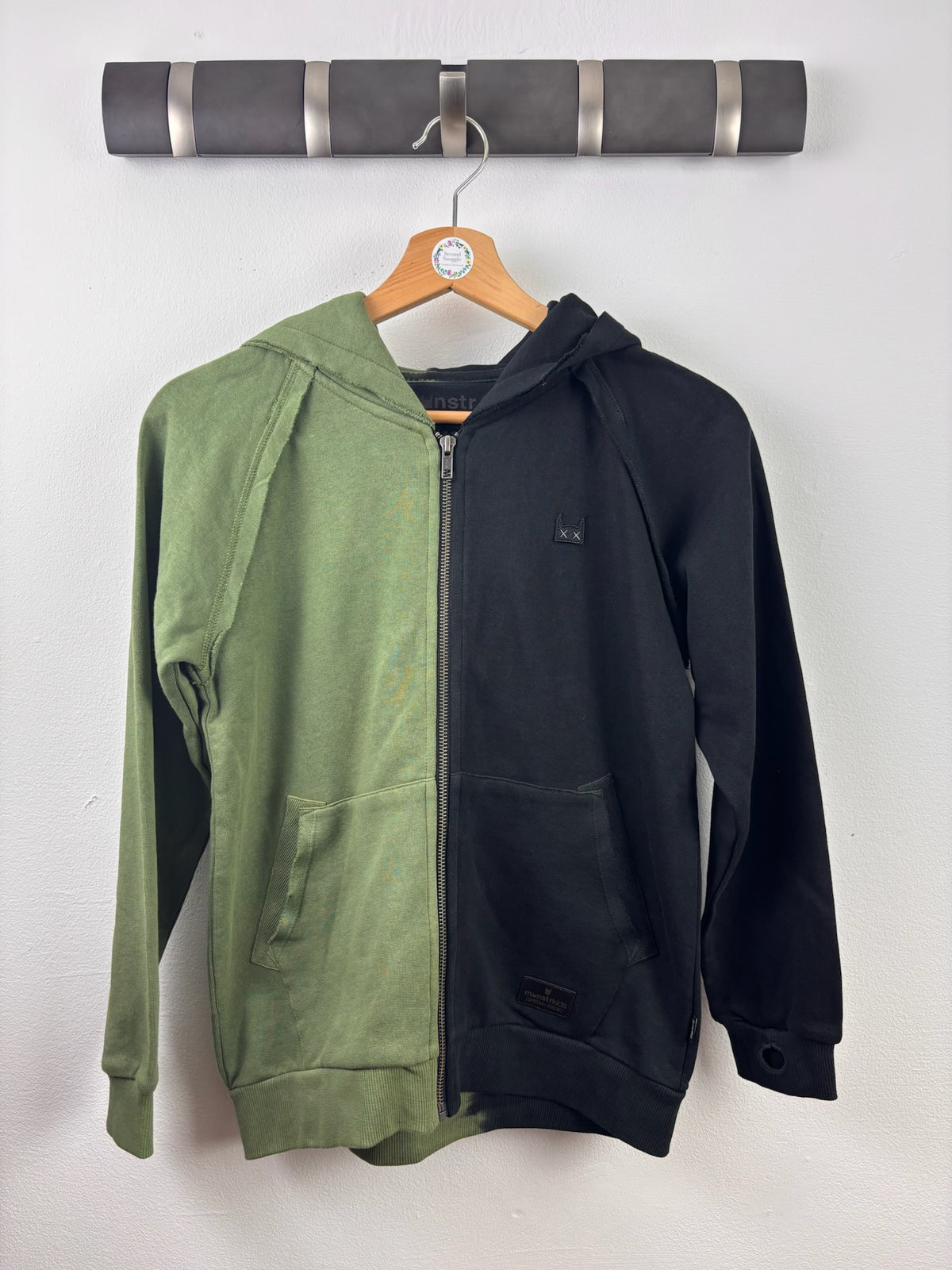 Munster Kids Khaki Black Colour Block Zip Hoodie 10 Years-Hoodies-Second Snuggle Preloved