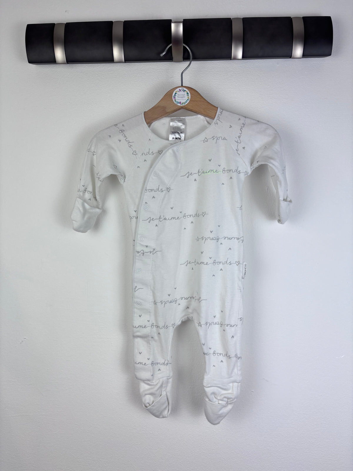 Bonds White Sleepsuit Je T’aime Print 0-3 Months-Sleepsuits-Second Snuggle Preloved