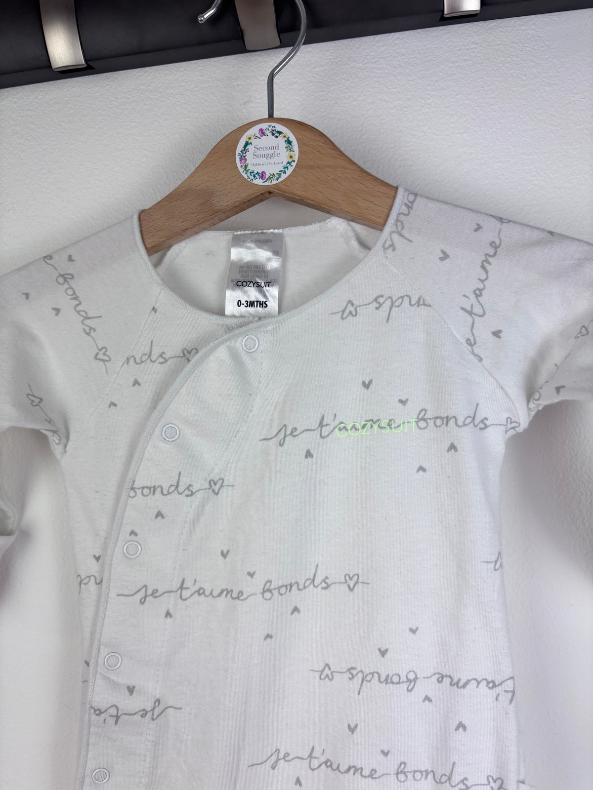 Bonds White Sleepsuit Je T’aime Print 0-3 Months-Sleepsuits-Second Snuggle Preloved