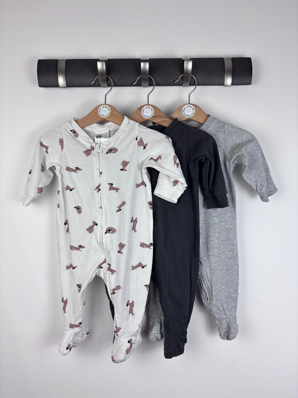H&M Sleepsuits Dachshund Navy Grey Set 2-4 Months-Sleepsuits-Second Snuggle Preloved