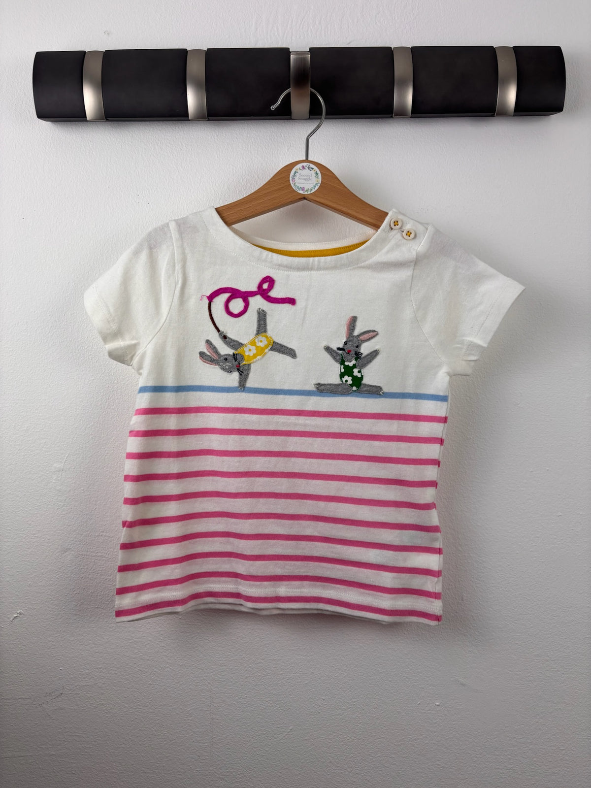 Boden White Bunny Stripe T-Shirt 2-3 Years-Tops-Second Snuggle Preloved