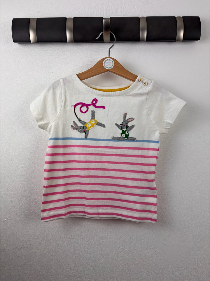 Boden White Bunny Stripe T-Shirt 2-3 Years-Tops-Second Snuggle Preloved