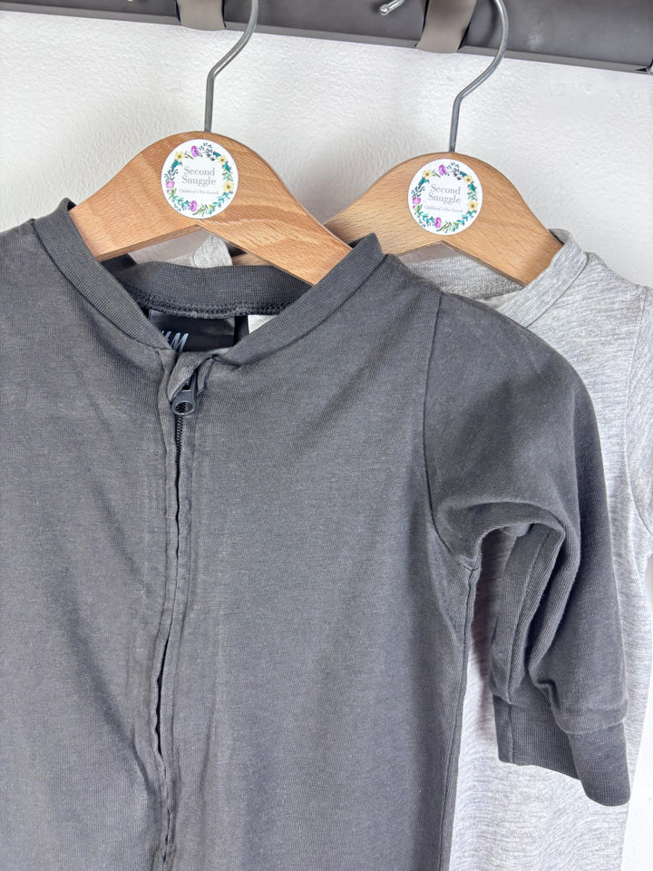 H&M Sleepsuits Dachshund Navy Grey Set 2-4 Months