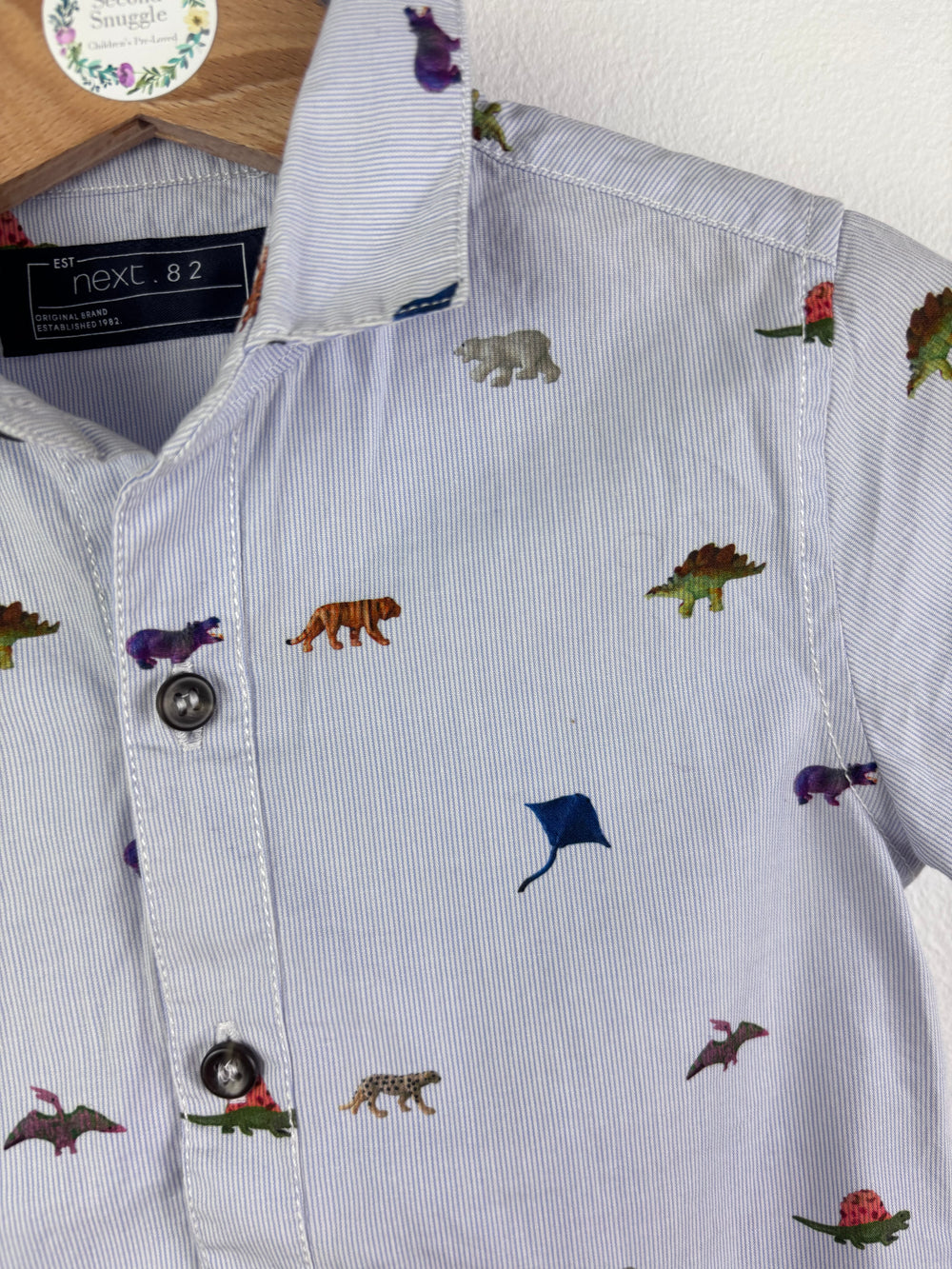 Next Blue Dinosaur Print Short Sleeve Shirt 12-18 Months-Shirts-Second Snuggle Preloved