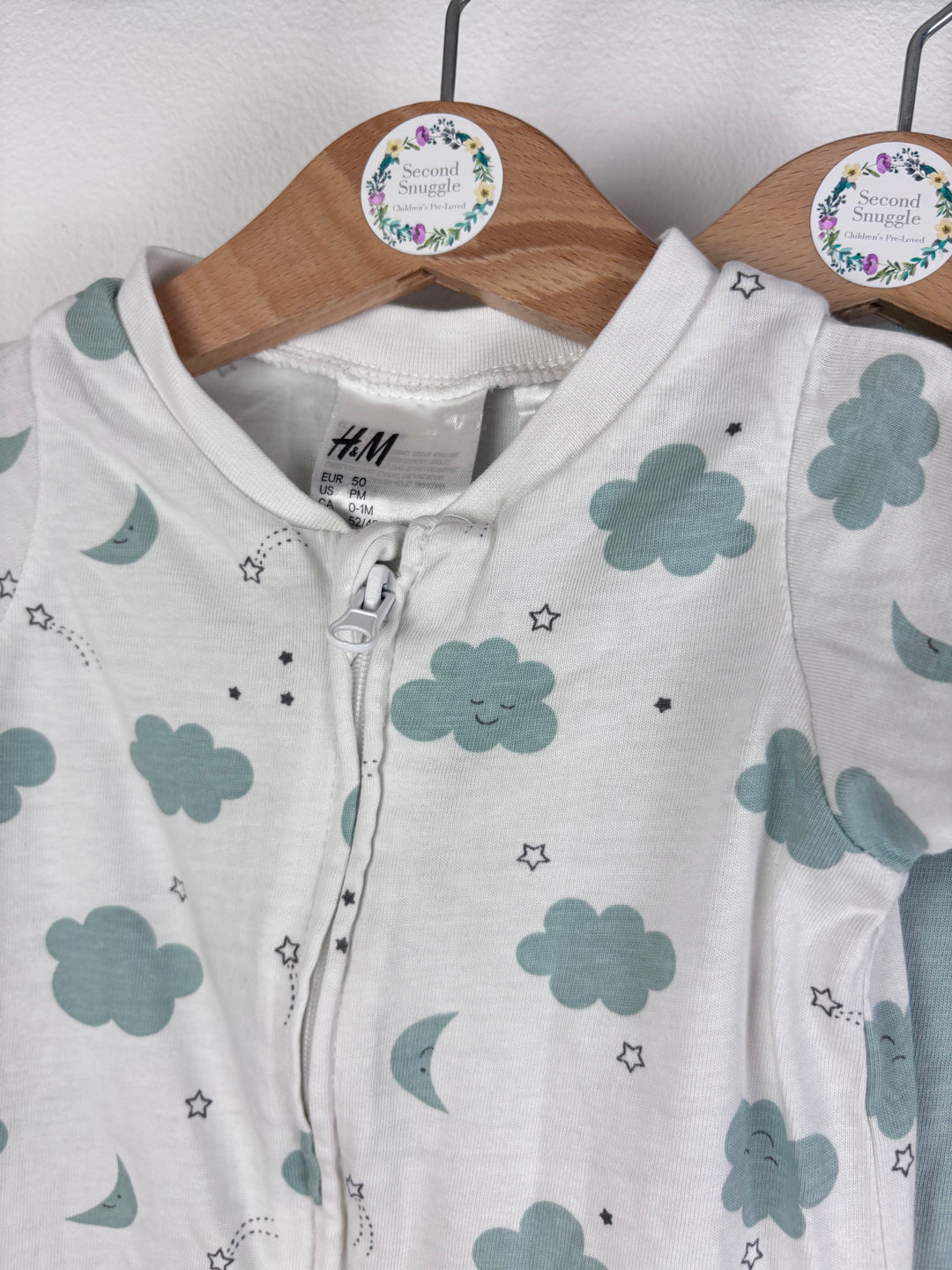 H&M Sleepsuits Cloud Print Blue Grey Set 0-1 Months