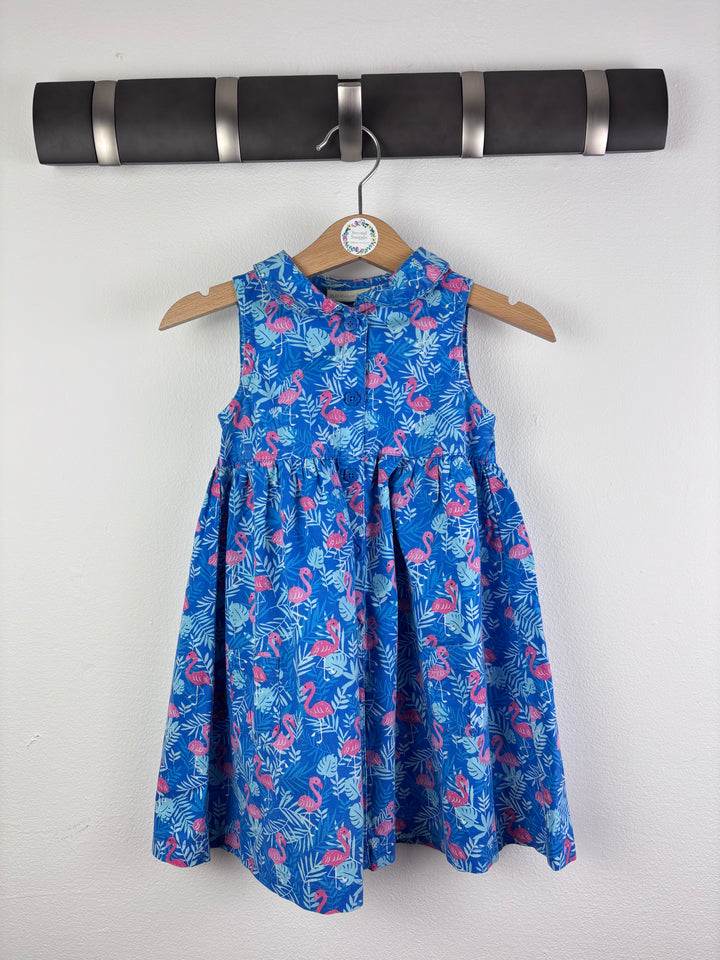 JoJo Maman Bébé Blue Flamingo Sleeveless Dress 12-18 Months