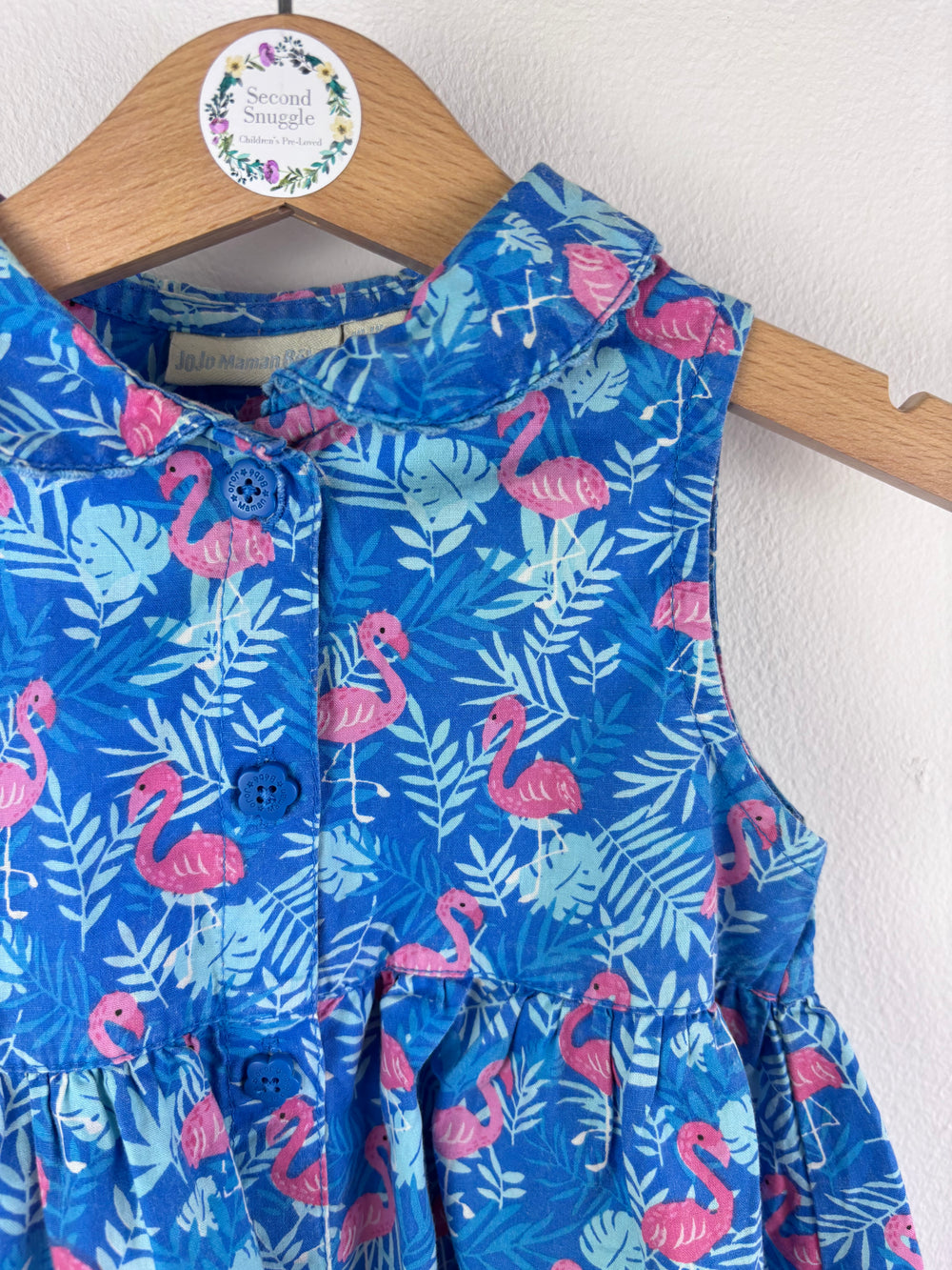 JoJo Maman Bébé Blue Flamingo Sleeveless Dress 12-18 Months-Dresses-Second Snuggle Preloved