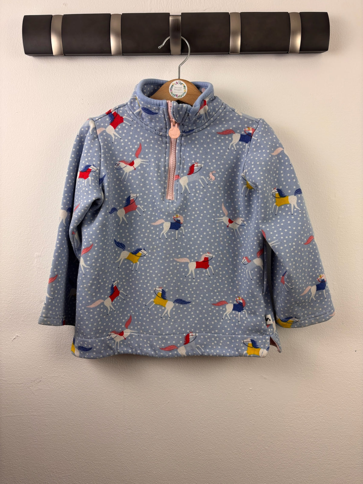 Joules Blue Horse Print Half Zip Fleece 5 Years-Jumpers-Second Snuggle Preloved