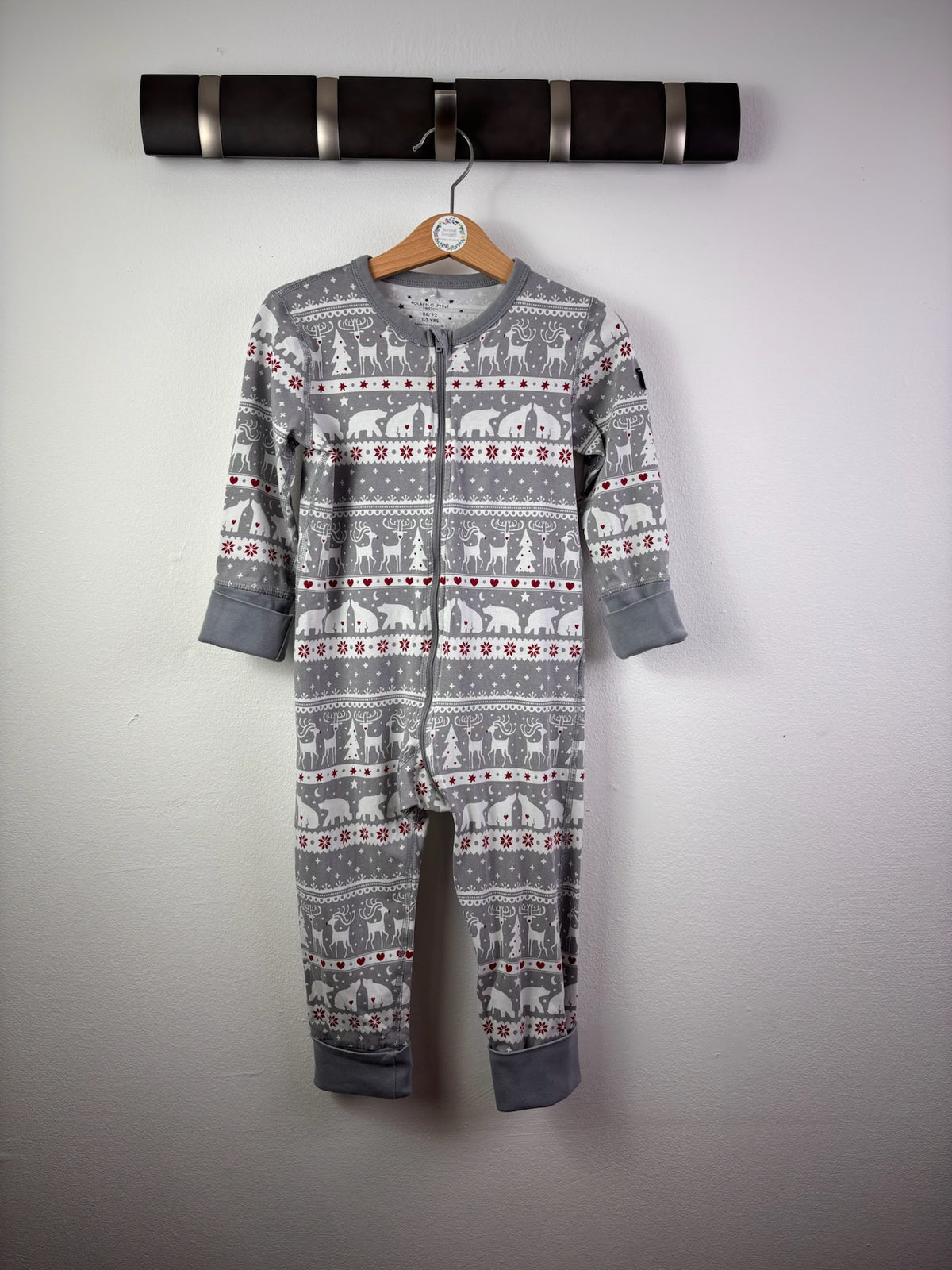 Polarn O. Pyret Grey Nordic Print Zip Sleepsuit 1-2 Years-Rompers-Second Snuggle Preloved