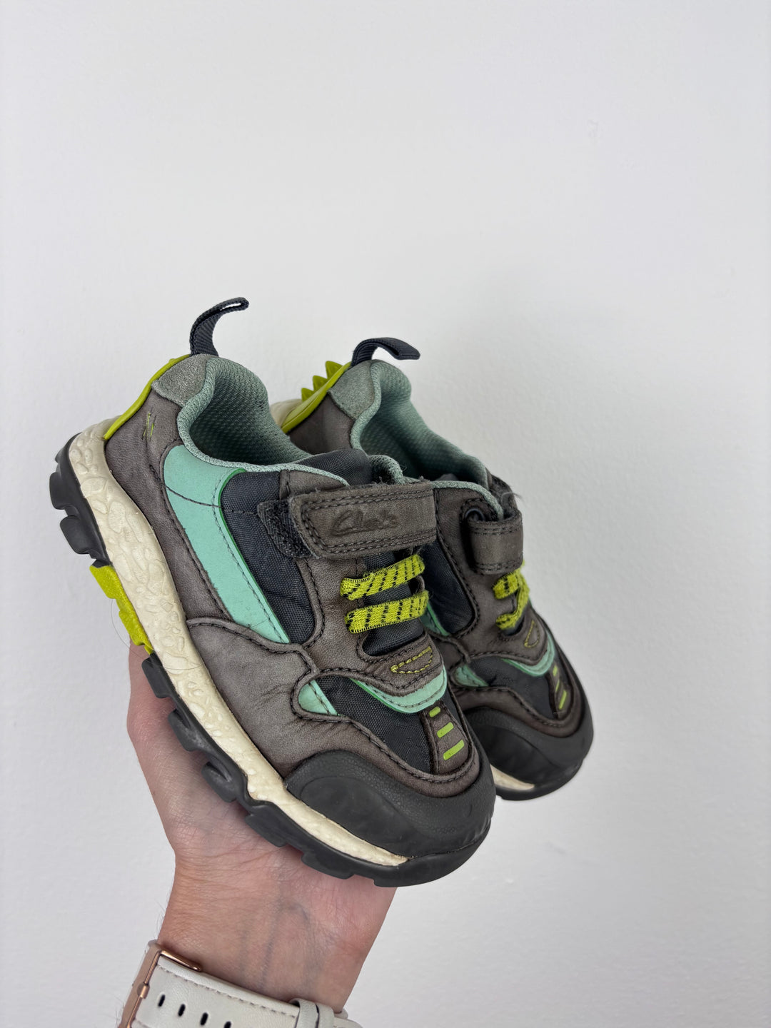 Clarks Grey Green Dinosaur Trainers UK 7.5 G-Shoes-Second Snuggle Preloved