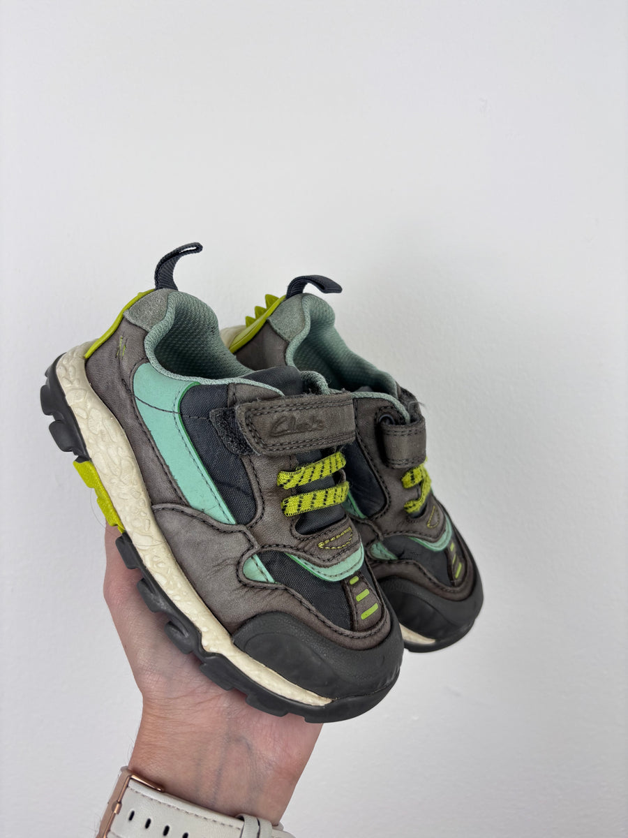 Clarks Grey Green Dinosaur Trainers UK 7.5 G-Shoes-Second Snuggle Preloved