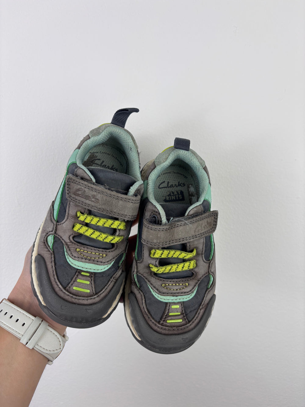 Clarks Grey Green Dinosaur Trainers UK 7.5 G-Shoes-Second Snuggle Preloved