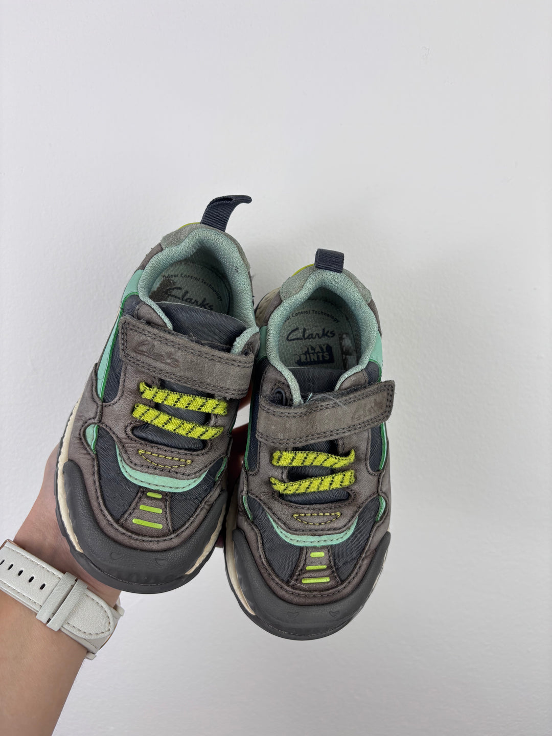 Clarks Grey Green Dinosaur Trainers UK 7.5 G-Shoes-Second Snuggle Preloved