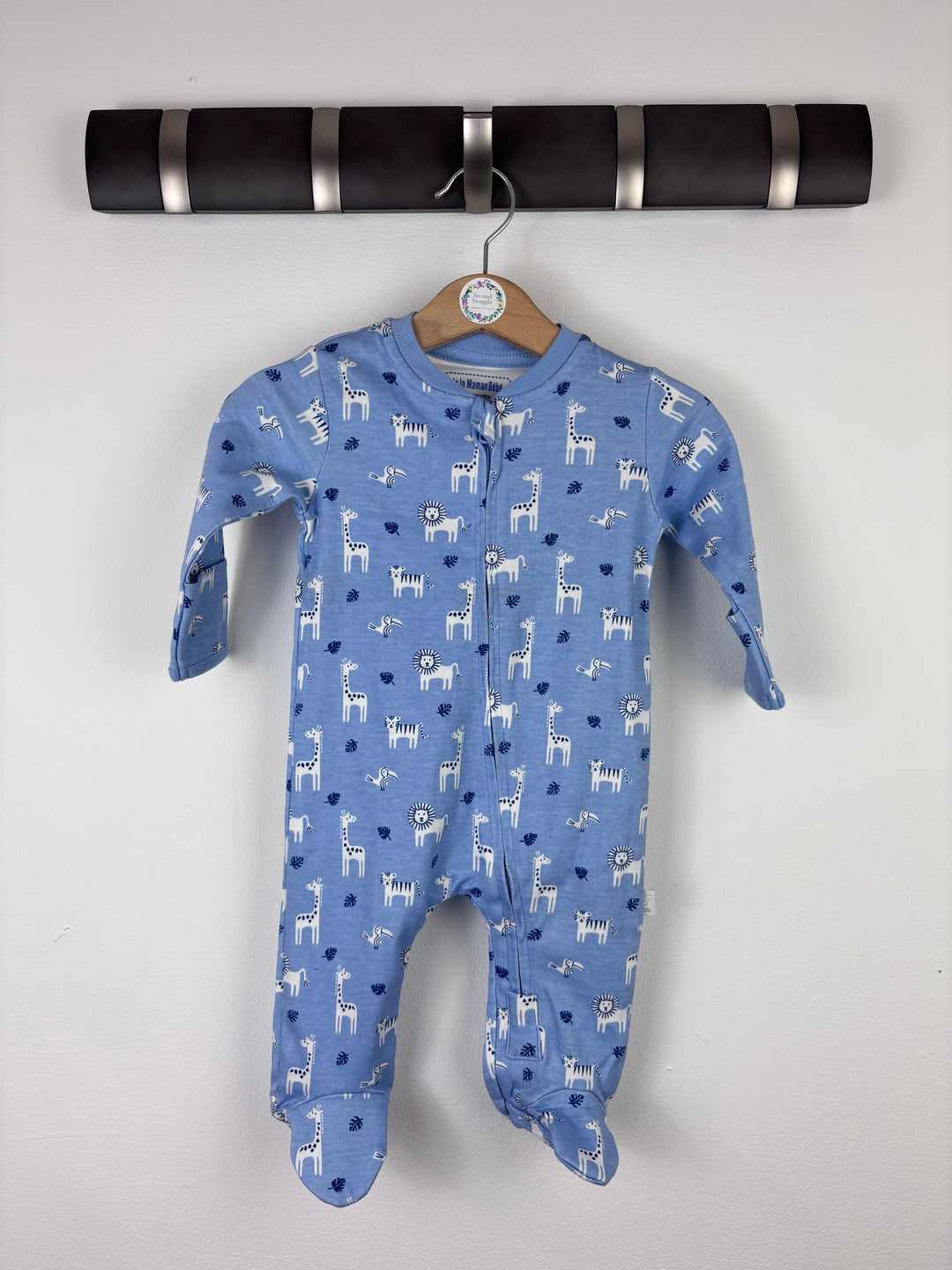 JoJo Maman Bebe Blue Animal Sleepsuit 3-6 Months-Sleepsuits-Second Snuggle Preloved