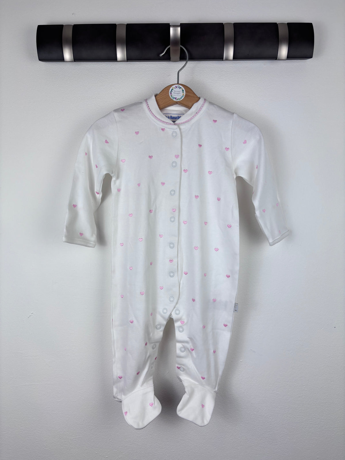 JoJo Maman Bebe White Heart Sleepsuit 6-9 Months-Sleepsuits-Second Snuggle Preloved