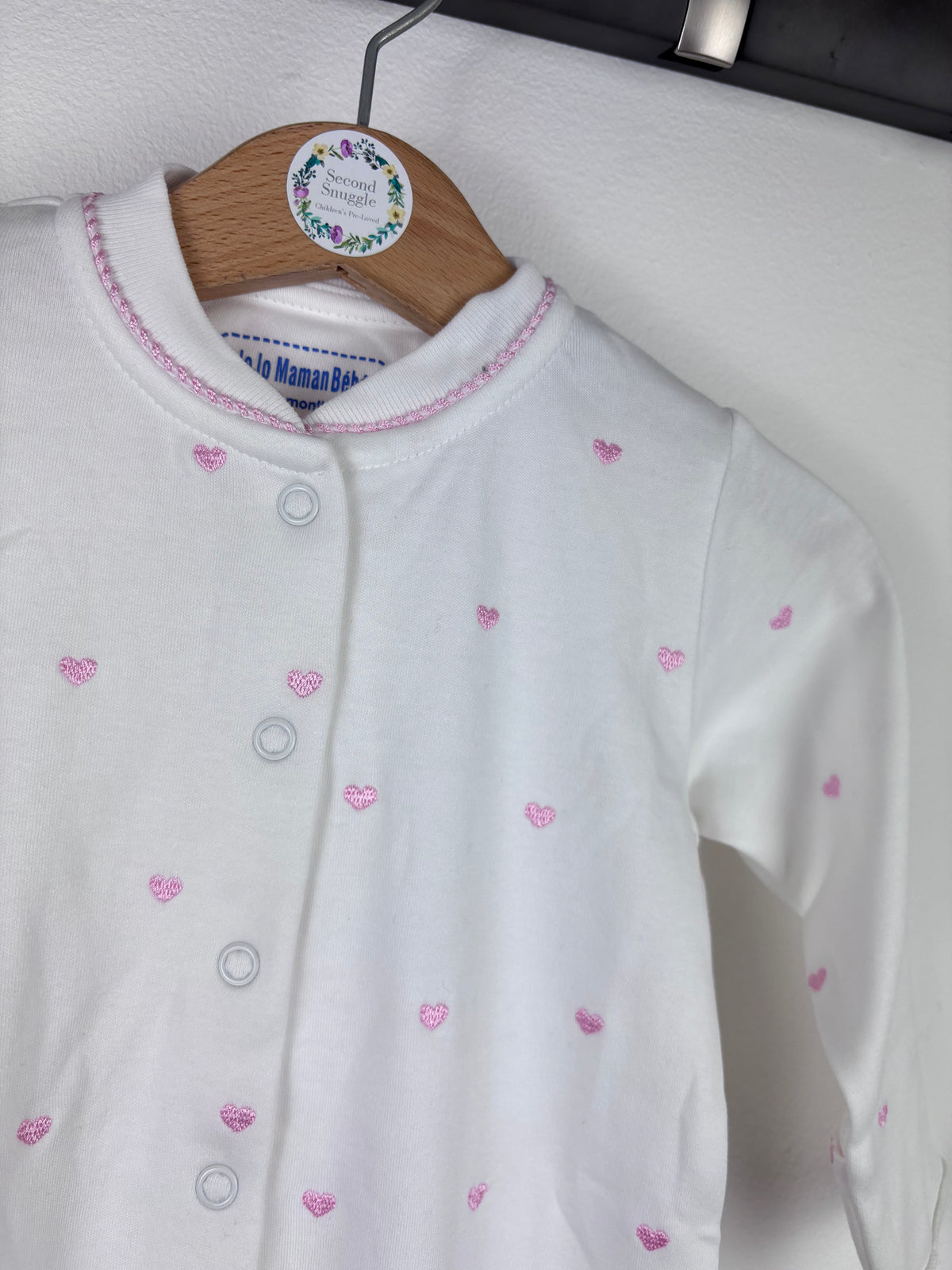 JoJo Maman Bebe White Heart Sleepsuit 6-9 Months-Sleepsuits-Second Snuggle Preloved
