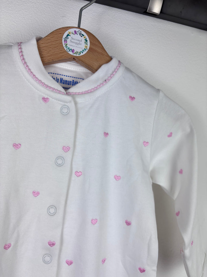 JoJo Maman Bebe White Heart Sleepsuit 6-9 Months-Sleepsuits-Second Snuggle Preloved