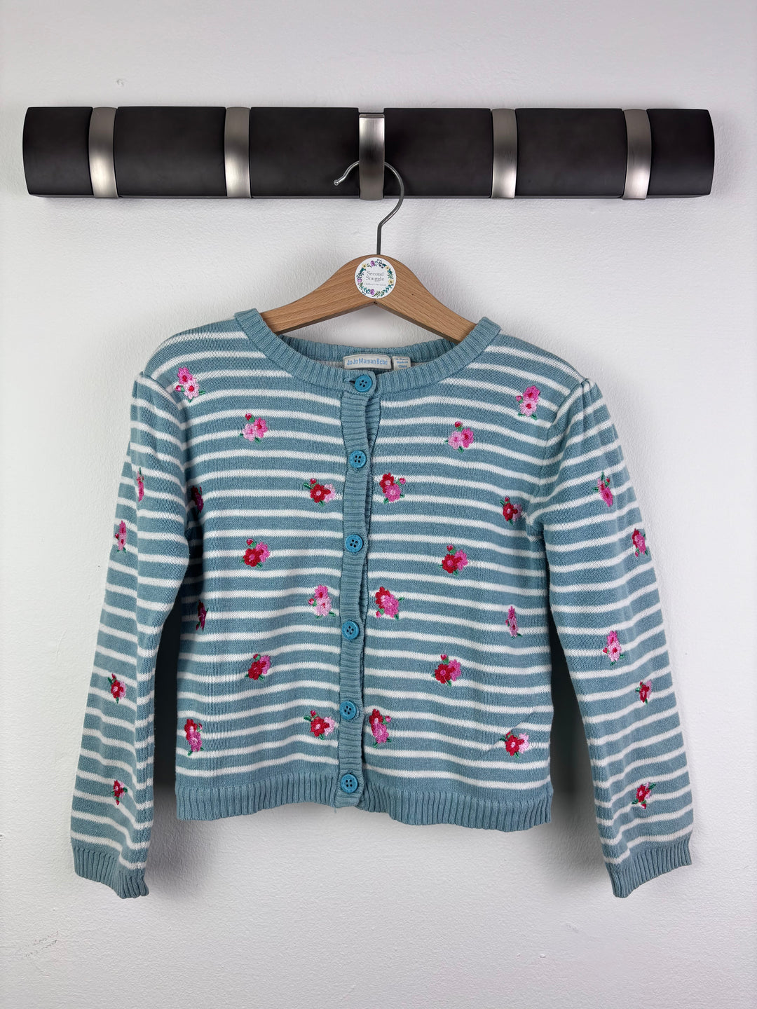 JoJo Maman Bébé Blue Stripe Floral Cardigan 4-5 Years-Cardigans-Second Snuggle Preloved