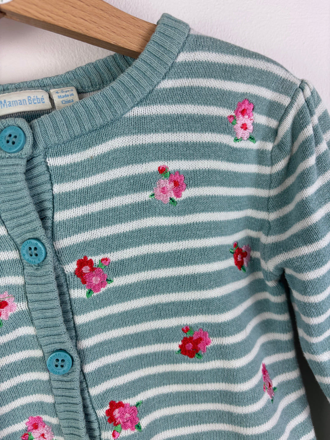 JoJo Maman Bébé Blue Stripe Floral Cardigan 4-5 Years-Cardigans-Second Snuggle Preloved