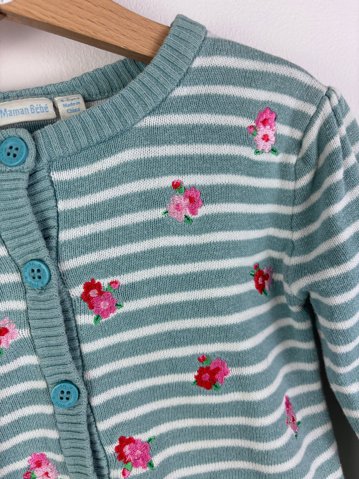 JoJo Maman Bébé Blue Stripe Floral Cardigan 4-5 Years-Cardigans-Second Snuggle Preloved