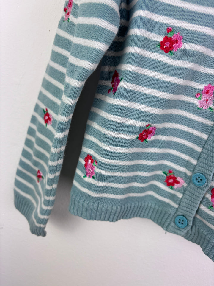 JoJo Maman Bébé Blue Stripe Floral Cardigan 4-5 Years-Cardigans-Second Snuggle Preloved