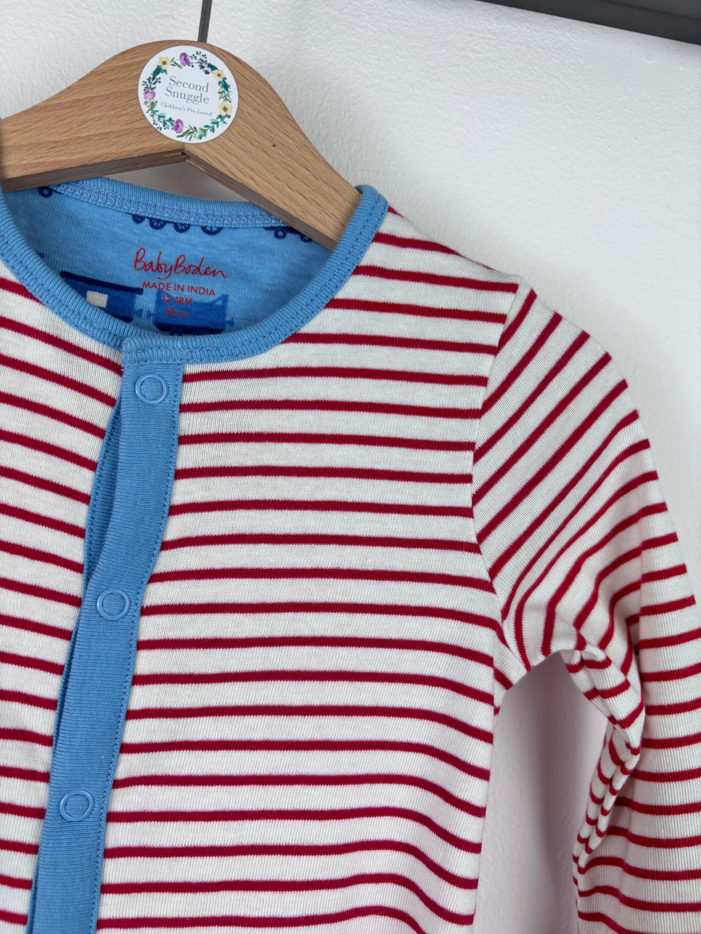 Boden Red Stripe Sleepsuit 12-18 Months-Rompers-Second Snuggle Preloved