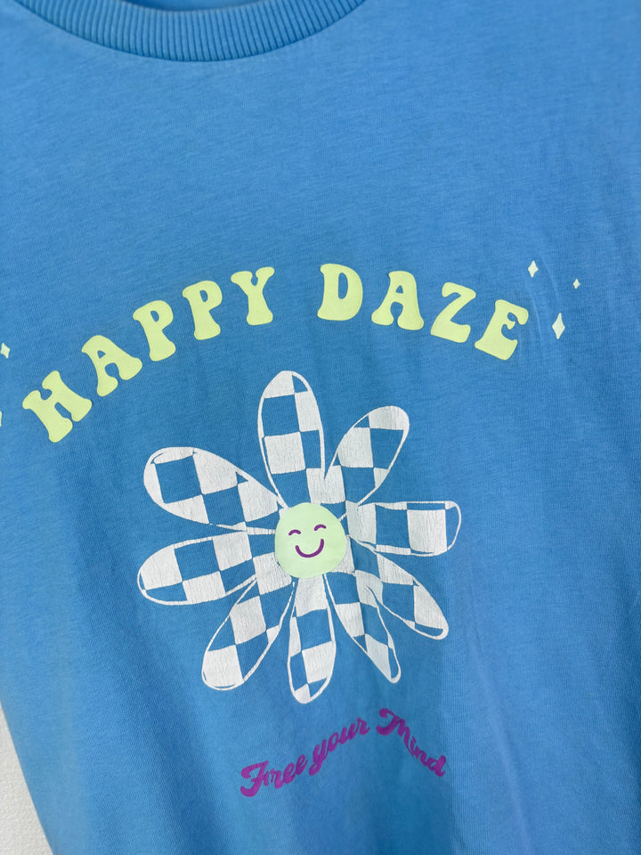 M&S Blue Happy Daze Graphic T-Shirt 8-9 Years