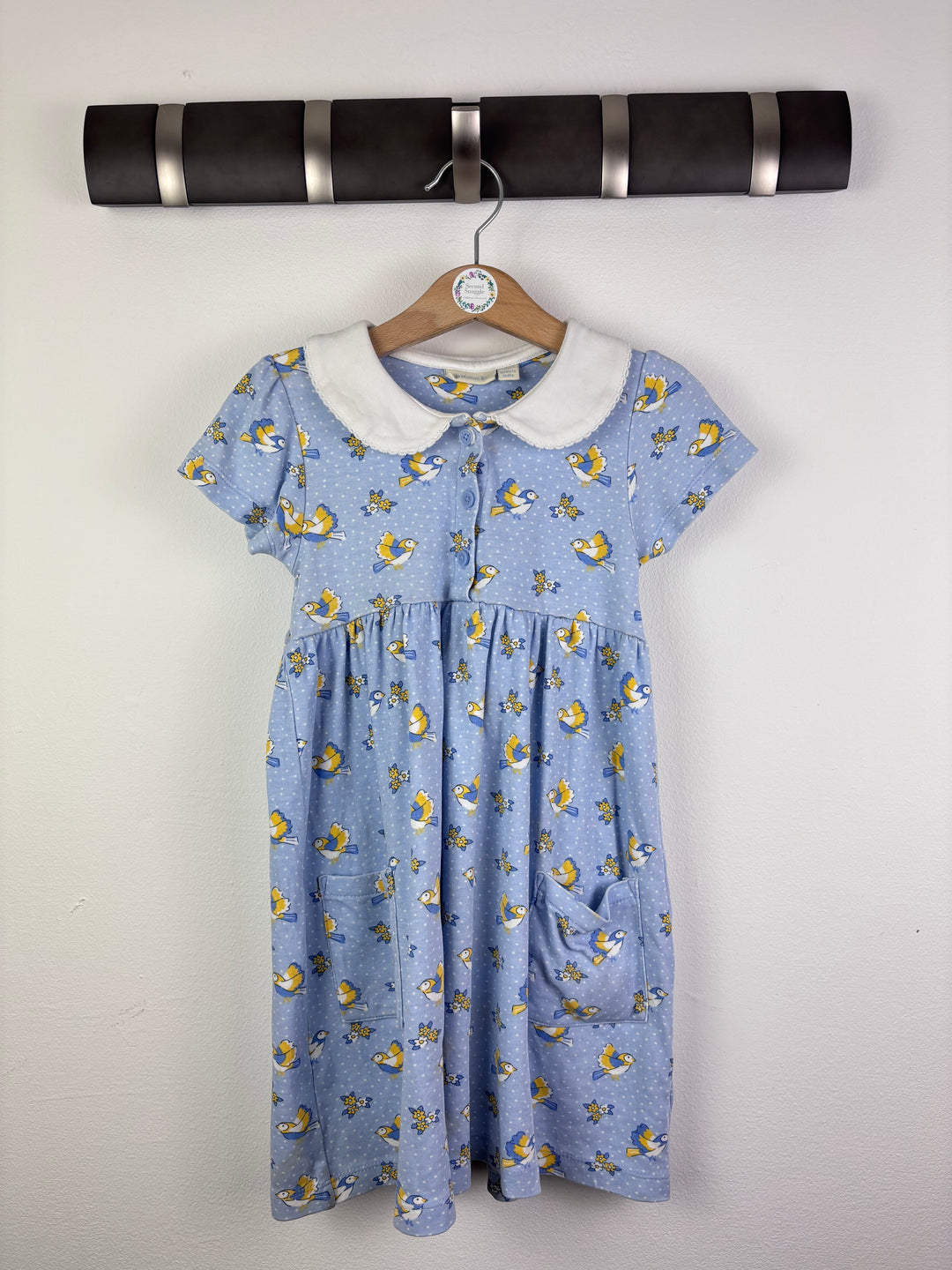 JoJo Maman Bébé Blue Bird Print Collar Dress 4-5 Years