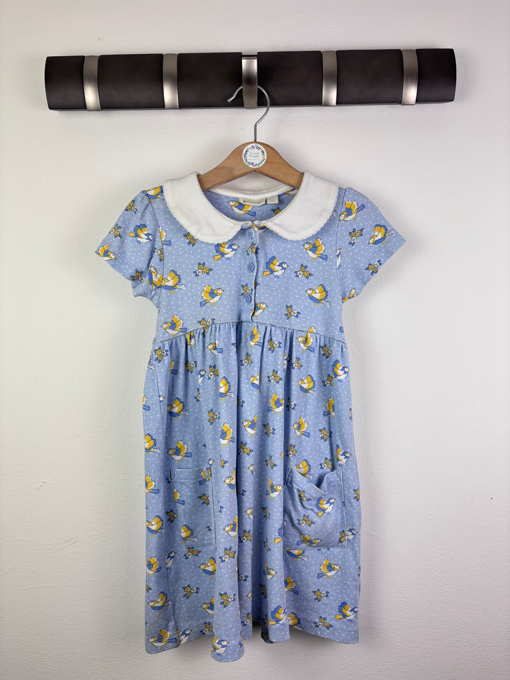 JoJo Maman Bébé Blue Bird Print Collar Dress 4-5 Years