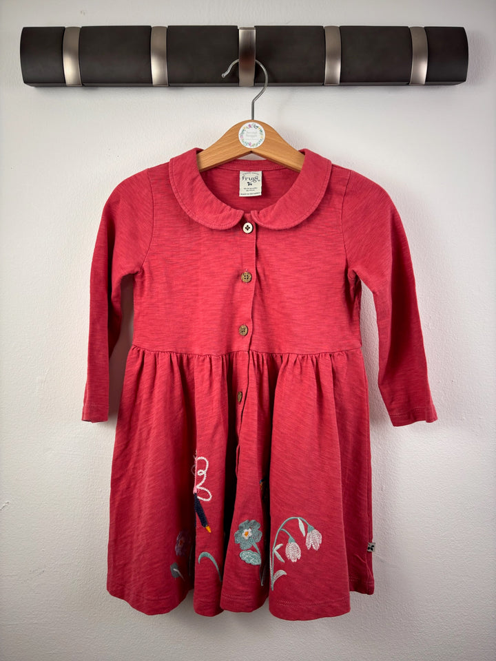 Frugi Coral Pink Embroidered Dress 18-24 Months-Dresses-Second Snuggle Preloved