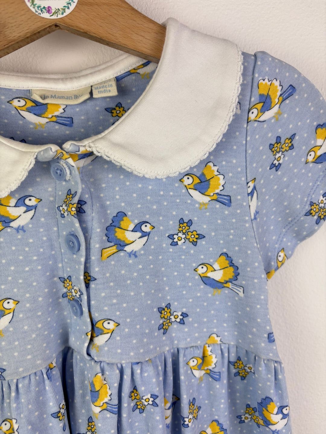 JoJo Maman Bébé Blue Bird Print Collar Dress 4-5 Years