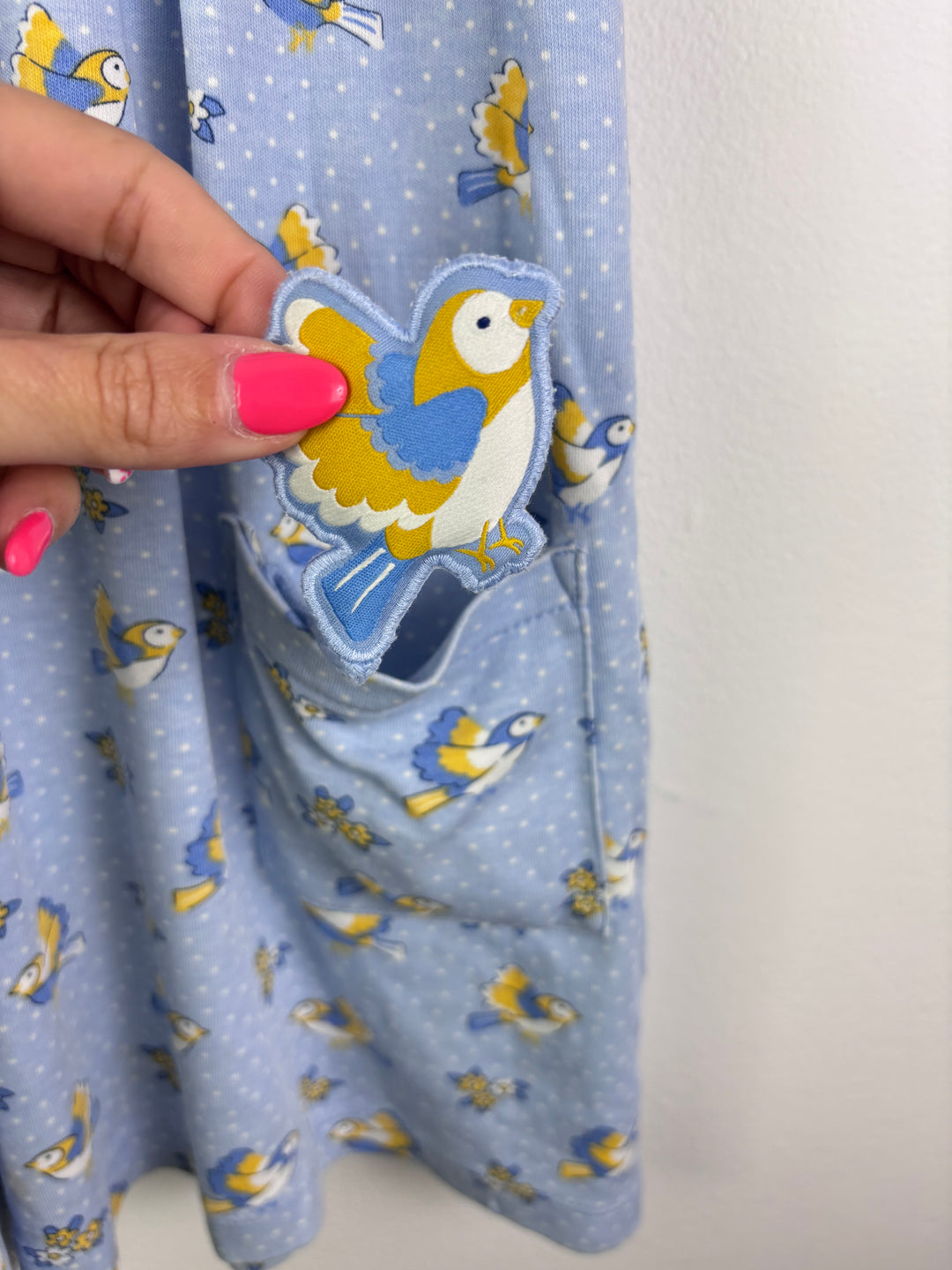 JoJo Maman Bébé Blue Bird Print Collar Dress 4-5 Years