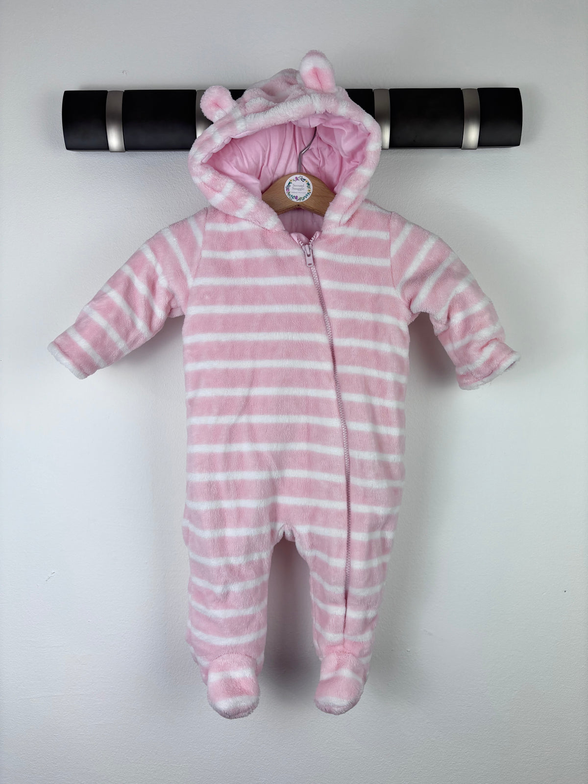 Nutmeg Pink Stripe Fleece Pramsuit 0-3 Months-Pramsuits-Second Snuggle Preloved