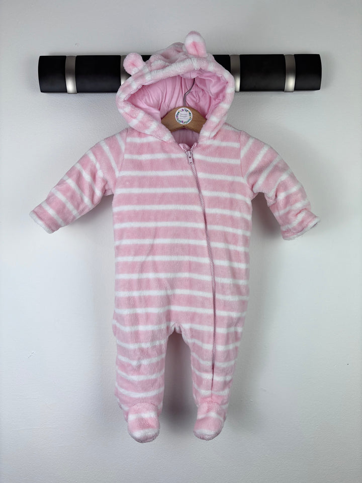 Nutmeg Pink Stripe Fleece Pramsuit 0-3 Months-Pramsuits-Second Snuggle Preloved