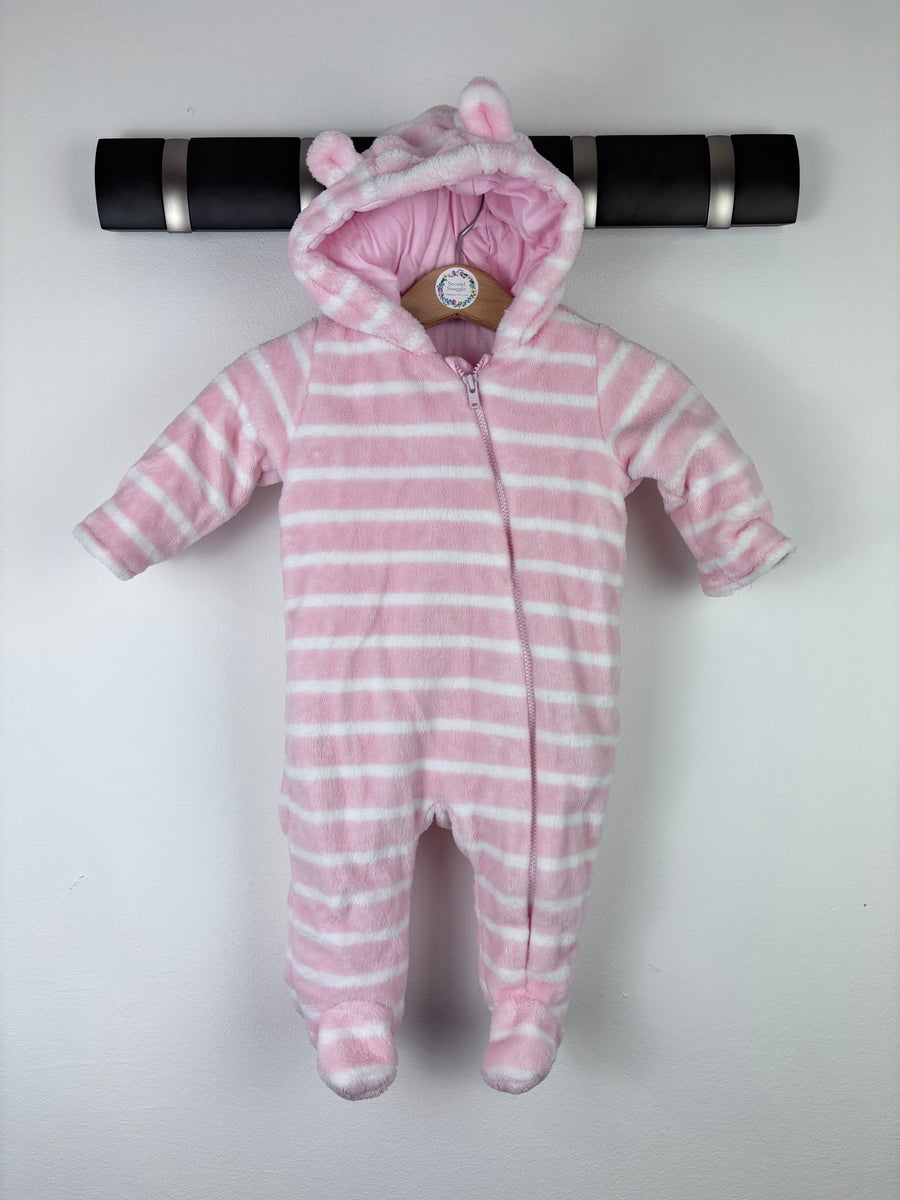 Nutmeg Pink Stripe Fleece Pramsuit 0-3 Months-Pramsuits-Second Snuggle Preloved