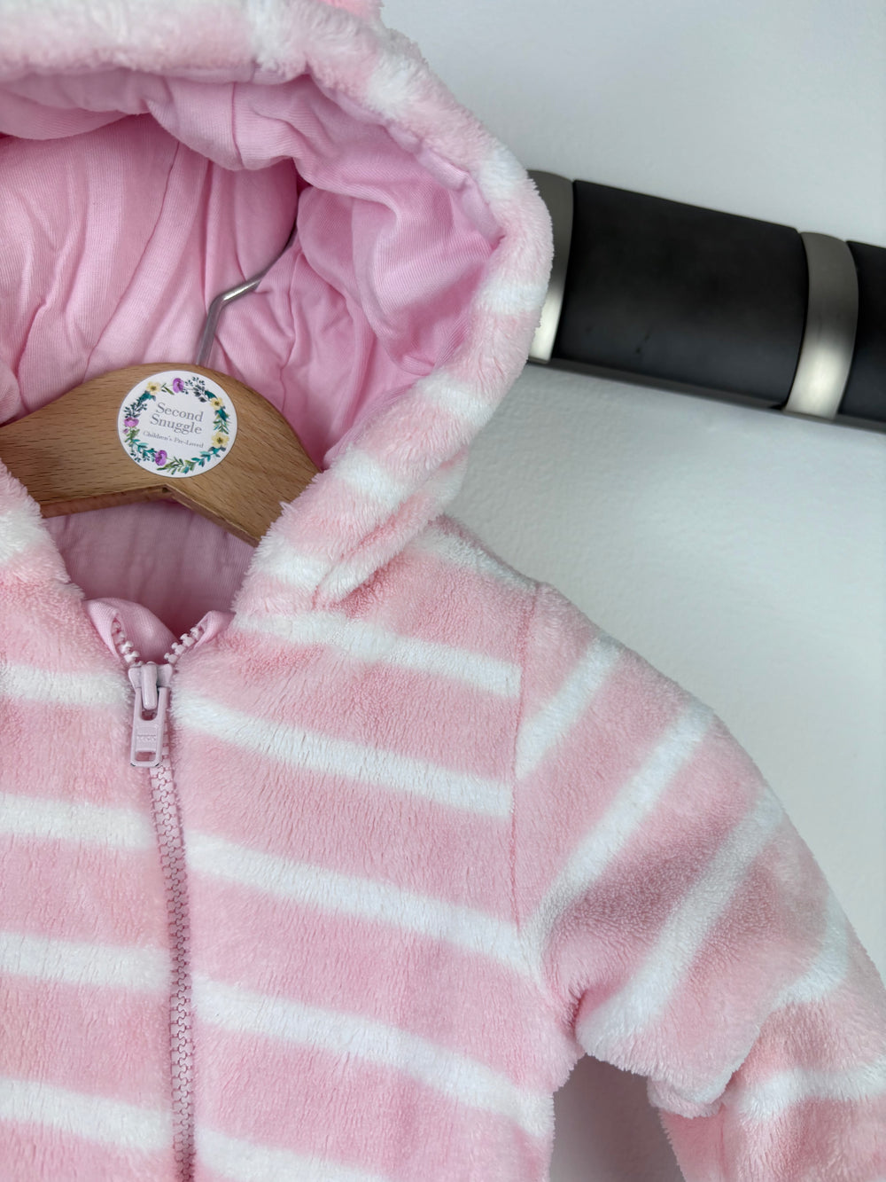 Nutmeg Pink Stripe Fleece Pramsuit 0-3 Months-Pramsuits-Second Snuggle Preloved