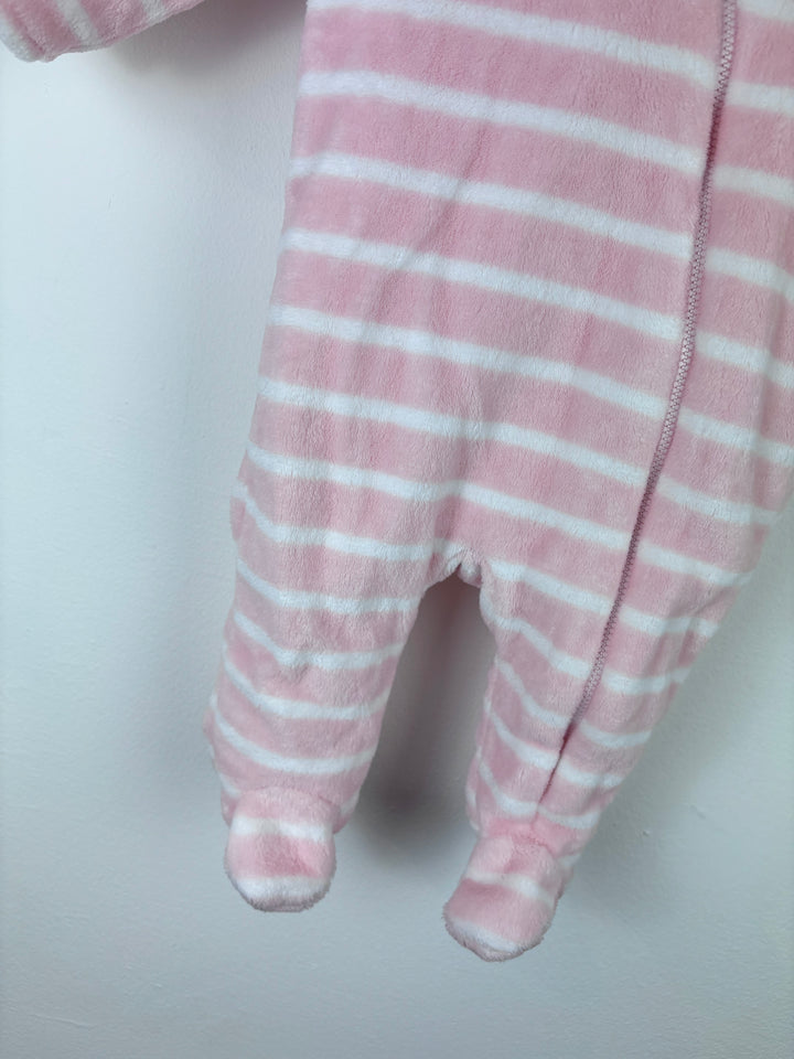 Nutmeg Pink Stripe Fleece Pramsuit 0-3 Months-Pramsuits-Second Snuggle Preloved