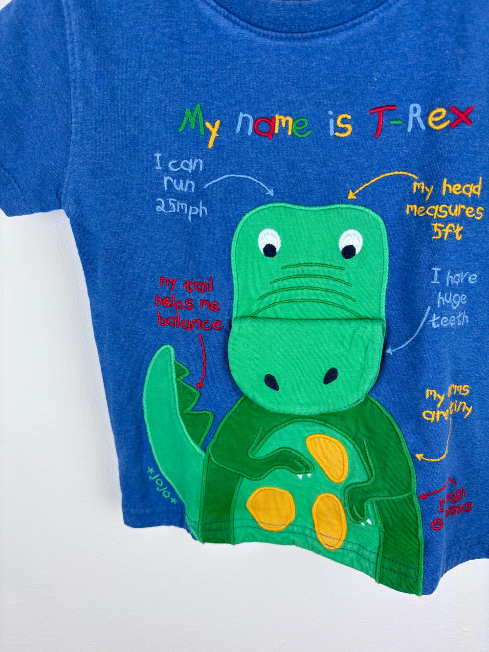 JoJo Maman Bébé Blue Dinosaur T Shirt 2-3 Years-Tops-Second Snuggle Preloved