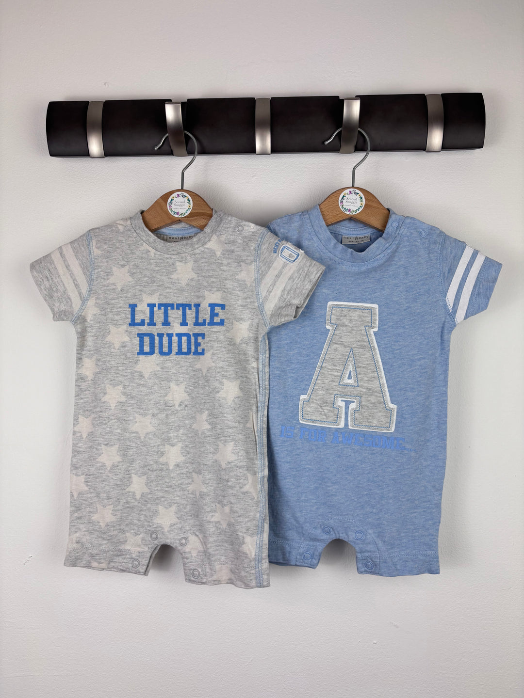 Next Blue and Grey Rompers 2 Pack Up To 3 Months-Rompers-Second Snuggle Preloved