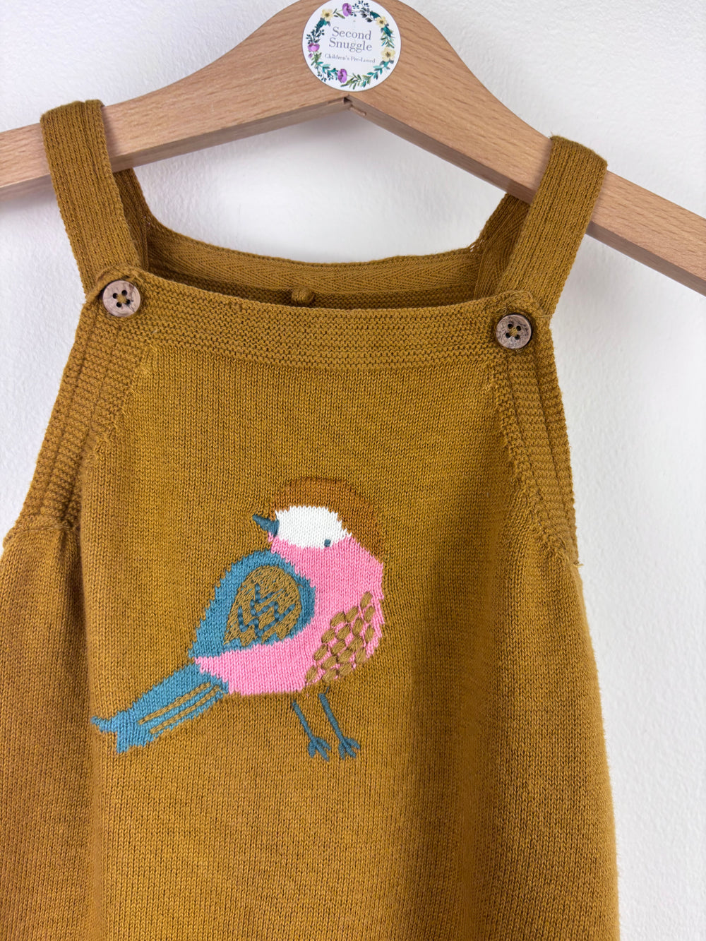 Tu Mustard Knitted Dress with Bird 6-9 Months-Dresses-Second Snuggle Preloved